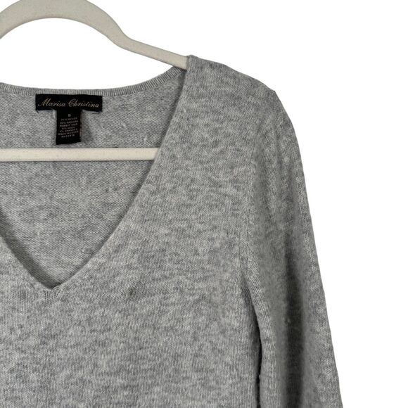 Marisa Christina Grey V-Neck Angora Rabbit Wool Blend Sweater Cozy Womens Small - Picture 2 of 5